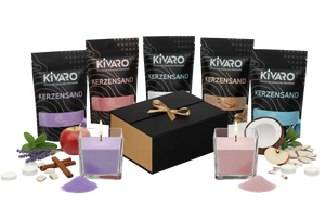 Kerzensand Geschenkbox – 5 Düfte nach Wahl mit 2 Gläsern